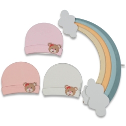 KIZ 1/9 AY SEVİMLİ FİYONKLU AYICIK FİGÜRLÜ ŞAPKA