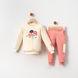 KIZ 2/5 YAŞ ÇİÇEK NAKIŞLI CEPLİ KIZ TAKIM