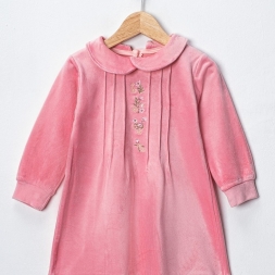 KIZ 2/5 YAŞ ÇİÇEK NAKIŞLI KADİFE ELBİSE