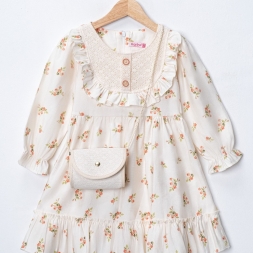 KIZ 2/5 YAŞ GÜLLÜ DESENLİ DANTEL DETAYLI ÇANTALI M