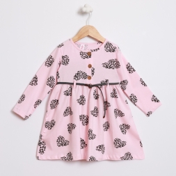 KIZ 2/5 YAŞ KALP BASKILI KEMERLİ ELBİSE