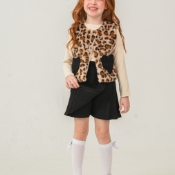 KIZ 2/5 YAŞ KALP CEP LEOPAR PELUŞ TAKIM