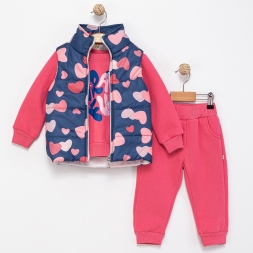 KIZ 2/5 YAŞ KALP YELEKLİ ÜÇ İP ÜÇLÜ KIZ TAKIM