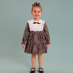 KIZ 2/5 YAŞ LEOPAR KARE YAKA ELBİSE