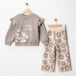 KIZ 2/5 YAŞ LOVE BASKILI KOL FIRFIRLI KIZ TAKIM