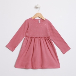 KIZ 2/5 YAŞ TAŞ BASKILI RAPORLU ELBİSE