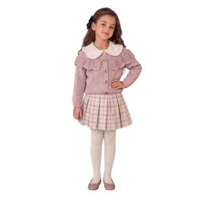 KIZ 2/5 YAŞ TRİKO HIRKA PİLELİ ETEKLİ 3 LU TAKİM