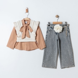 KIZ 2/5 YAŞ YAKA FİYONK BAĞLAMALI GÜL DETAYLI TAKI