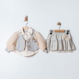 KIZ 2/5 YAŞ YELEKLİ TÜL KOLLU 3\'LÜ TAKIM