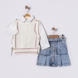 KIZ 2/5 YAŞ ZİNCİR DESENLİ TRİKO TAKIM