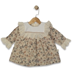 KIZ 3/18 AY GÜL DESENLİ YAKALI ELBİSE