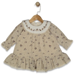 KIZ 3/18 AY MİNK KALP DESENLİ ELBİSE