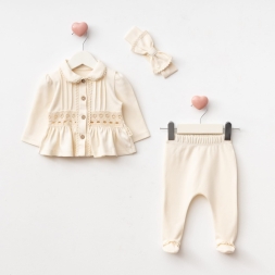 KIZ 3/3 AY ARA DANTELLİ 3\'LÜ BEBE TAKIM