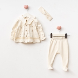 KIZ 3/3 AY ARA DANTELLİ 3\'LÜ BEBE TAKIM