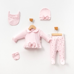 KIZ 3/3 AY BEBE YAKALI ÇİÇEK BASKILI 5’Lİ KIZ SET