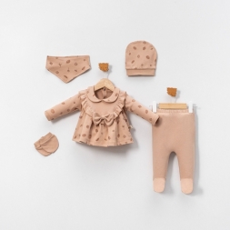 KIZ 3/3 AY BEBE YAKALI KURDELELİ 5’Lİ KIZ SET