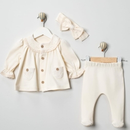 KIZ 3/3 AY DANTELLİ CEPLİ MODEL 3\'LÜ TAKIM