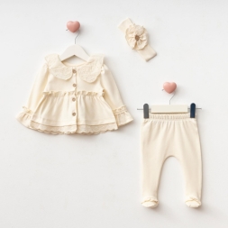 KIZ 3/3 AY FİSTOLU BEBE YAKA 3\'LÜ TAKIM