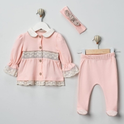 KIZ 3/3 AY KAPLAMA DANTEL BEBE YAKA 3\'LÜ  TAKIM