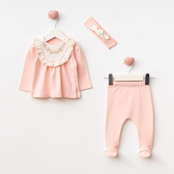 KIZ 3/3 AY ROBA NAKIŞLI 3\'LÜ BEBE TAKIM