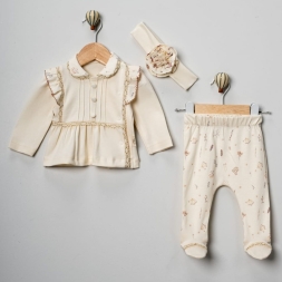 KIZ 3/3 AY SİMLİ DANTELLİ 3\'LÜ BEBE  TAKIM