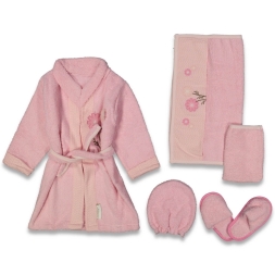 KIZ 3/3 YAŞ BORNOZ SET  PAPATYALI PEMBE