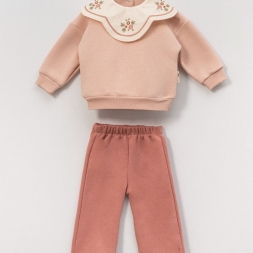 KIZ 3/6 YAŞ ÇİÇEK YAKALI İKİLİ KIŞLIK TAKIM