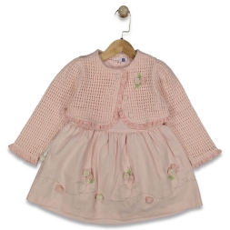 KIZ 3/6 YAŞ ETEK ÇİÇEKLİ TRİKO HIRKALI  ELBİSE