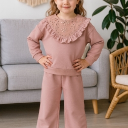 KIZ 3/6 YAŞ GÖVDE BRODE İŞLEMELİ GENİŞ KESİM PANTO