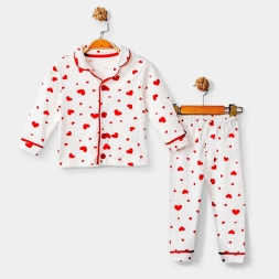 KIZ 3/6 YAŞ KARIŞIK KALP BASKILI PİJAMA TAKIM