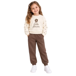 KIZ 3/6 YAŞ LİTTLE FLOWER NAKIŞLI ÜÇİP TAKIM