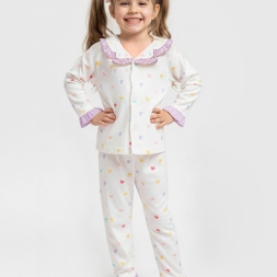 KIZ 3/6 YAŞ RENKLİ KALP BASKILI 3-6 YAŞ PİJAMA TAK