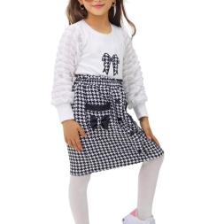 KIZ 3/7 YAŞ FİYONK KAZ AYAĞI ETEKLİ  TAKIM