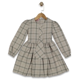 KIZ 3/8 YAŞ ÖNDEN KRAVATLI EKOSE ŞERİTLİ ELBİSE