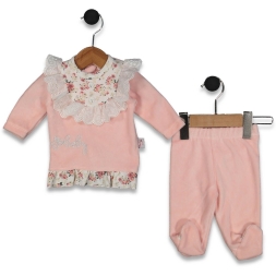 KIZ 3/9 AY ÇİÇEK BASKILI ÖNÜ YAKALI  TULUM