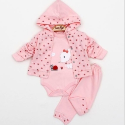 KIZ 3/9 AY ÇİÇEKLİ 3LÜ KAPŞONLU TAKIM