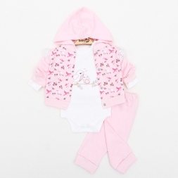 KIZ 3/9 AY ÇİÇEKLİ GÜPÜR DETAYLI 3LÜ KAPŞONLU TAKI