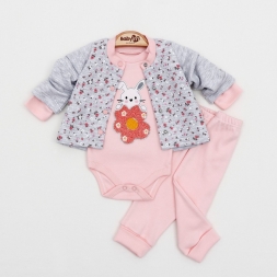 KIZ 3/9 AY ÇİÇEKLİ YAKA DETAYLI 3LÜ TAKIM