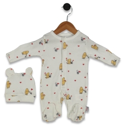 KIZ 3/9 AY MİNİK KALP BASKILI ŞAPKALI TULUM