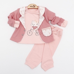 KIZ 3/9 AY TAVŞANLI 3LÜ CEKET TAKIM