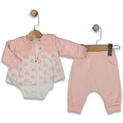 KIZ 3/9 AY TAVŞANLI YAKA DETAYLI 3LÜ TAKIM