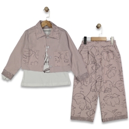 KIZ 5/8 YAŞ ÇİÇEK DESENLİ KOT CEKET TAKIM