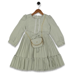 KIZ 5/8 YAŞ KETEN ÖRME PİLİSELİ ÇANTALI ELBİSE