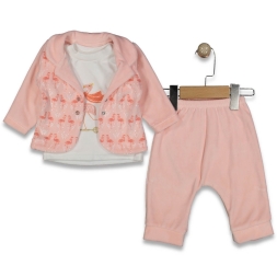 KIZ 6/12 AY KADİFE FİLAMİNGOLU 3LÜ CEKET TAKIM