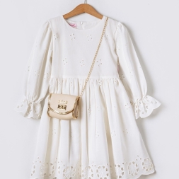 KIZ 6/12 YAŞ ÇANTALI KESME ÇİÇEKLİ ELBİSE