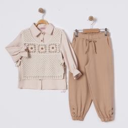 KIZ 6/12 YAŞ TRİKO YELEKLİ ÜÇLÜ TAKIM