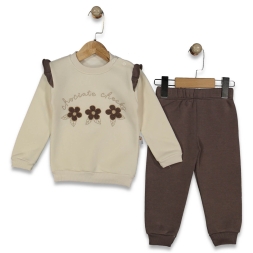 KIZ 6/24 AY PAPATYA NAKIŞLI FIRFIRLI ÜÇİP TAKIM