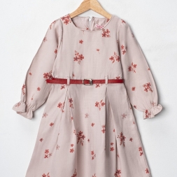 KIZ 6/9 YAŞ BASKILI PİLELİ MODAL ELBİSE