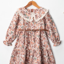 KIZ 6/9 YAŞ BASKILI SİVRİ YAKA MODAL ELBİSE