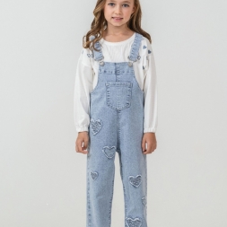 KIZ 6/9 YAŞ KALP APLİKLİ KOT SALOPET